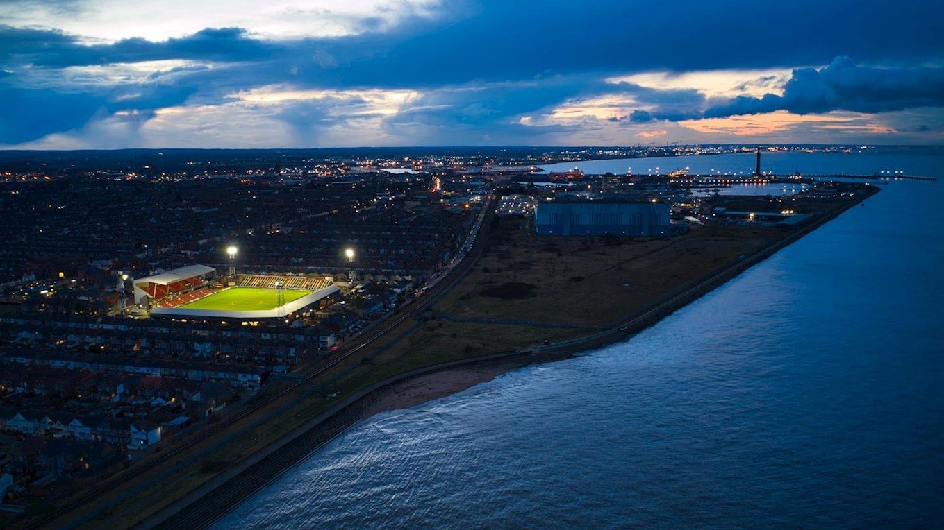 drone shot of blundell park and the docks