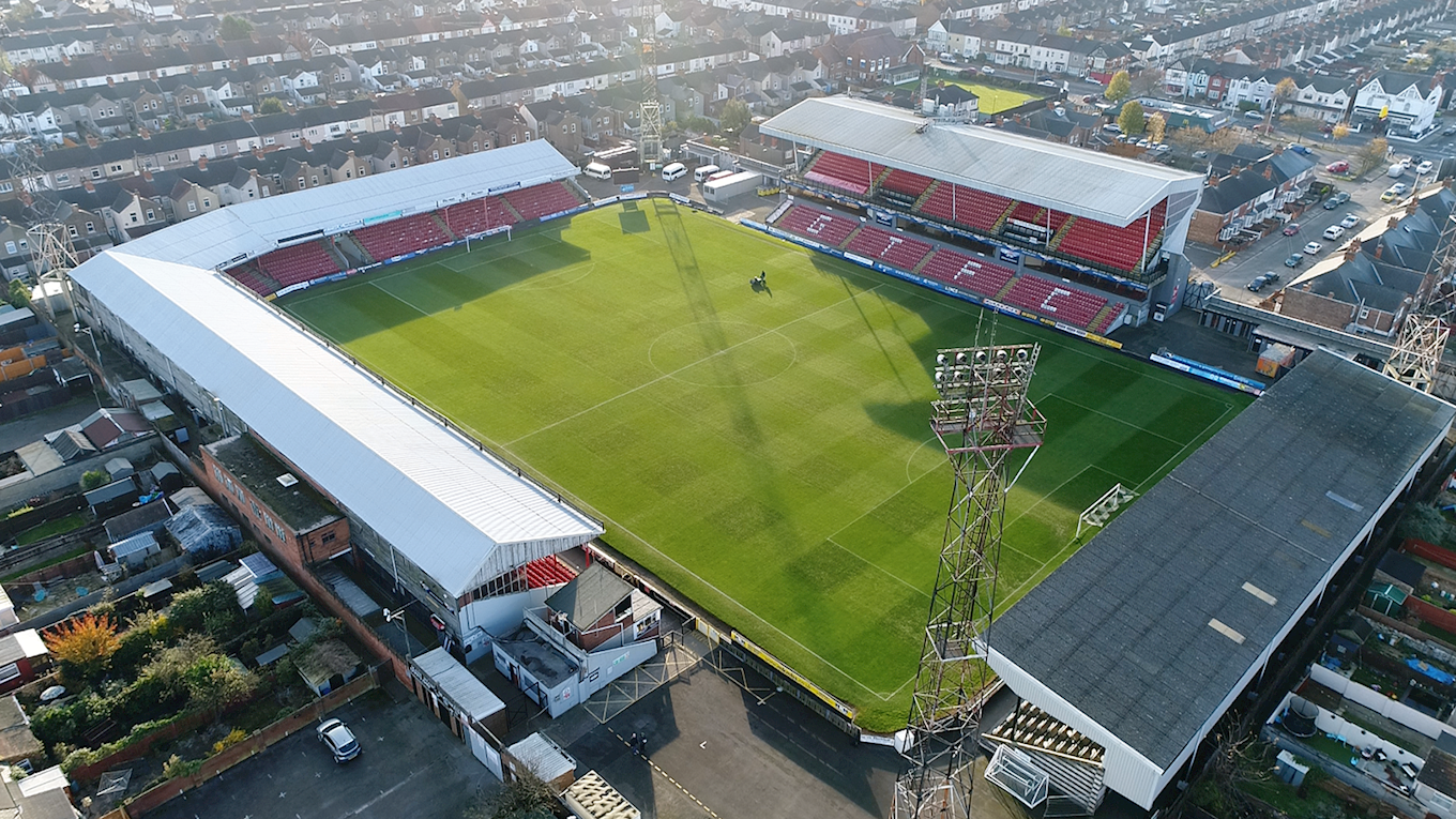 drone shot of blundell park