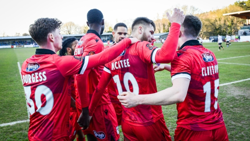 Team celebrate after John McAtee's goal at Dover