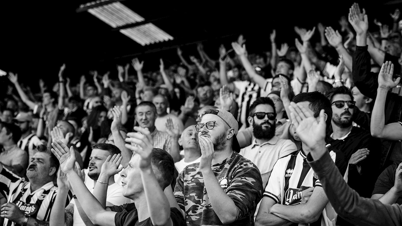 Black and white photo of Mariners fans