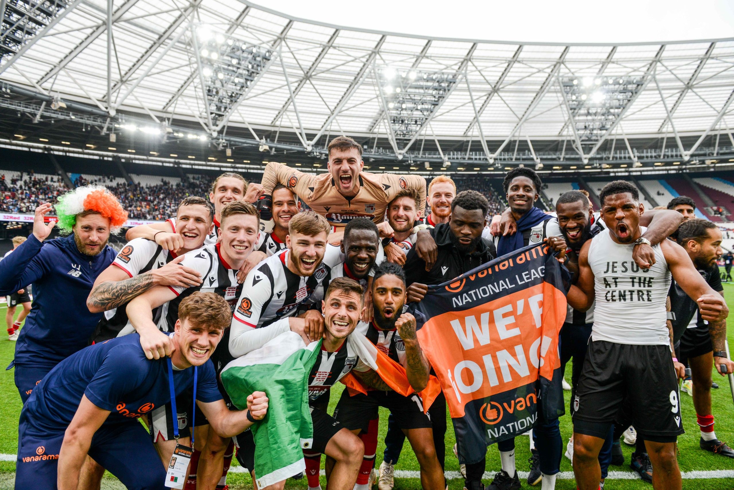 Grimsby Town Players Celebrating Promotion At The London Stadium