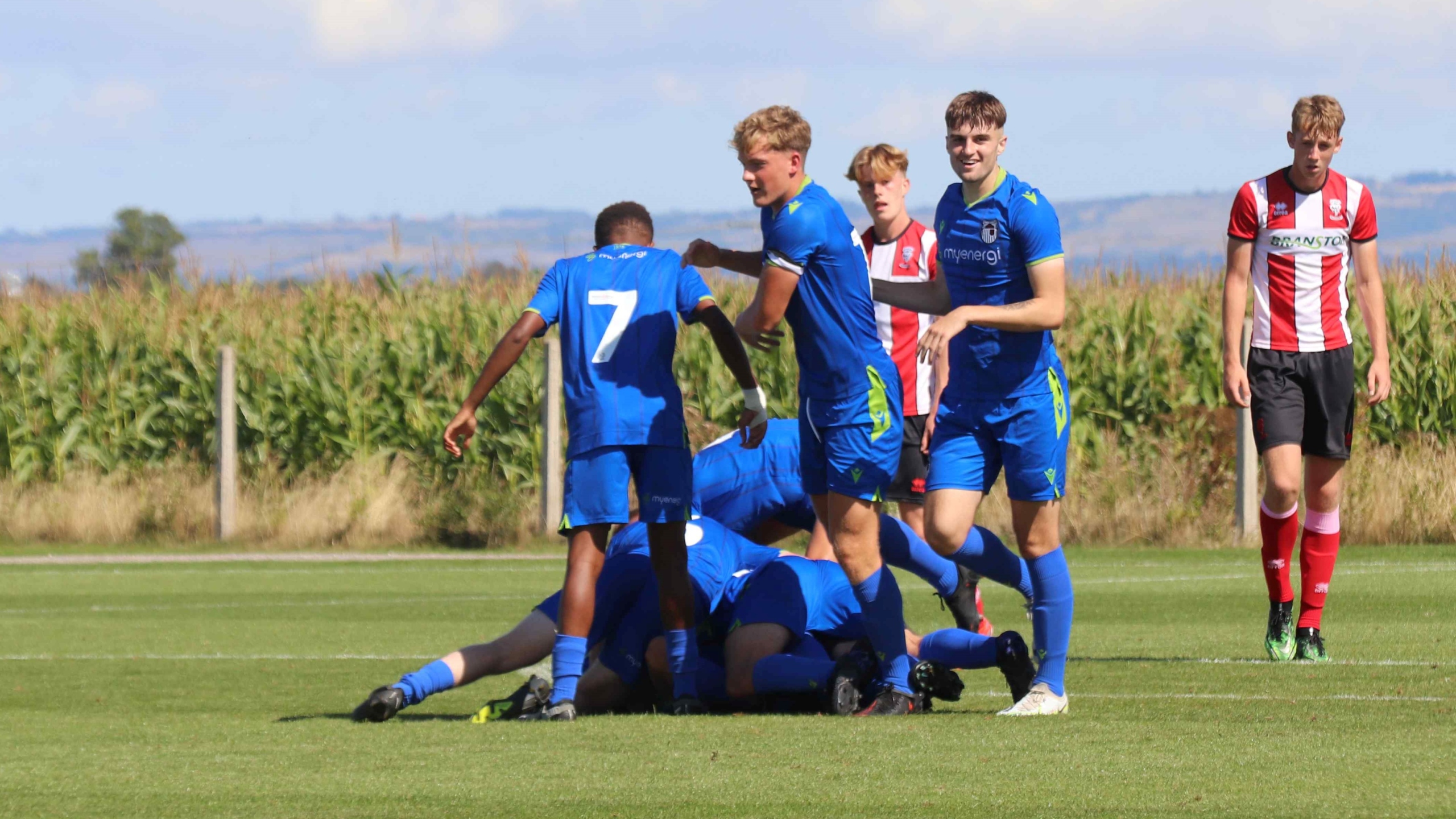 Players celebrate victory over Lincoln City